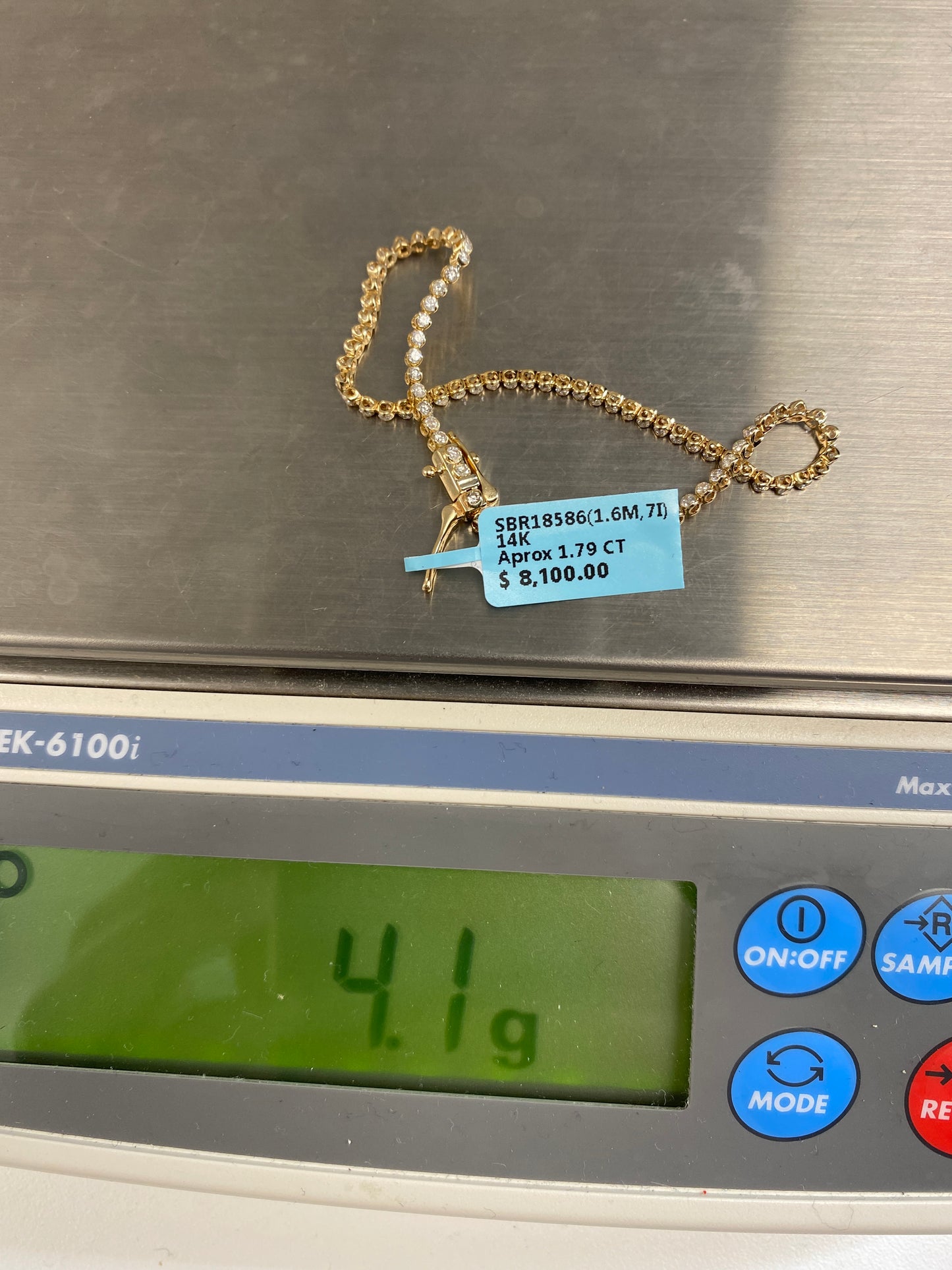 14K Tennis Bezel Bracelet 1.6mm, 7in