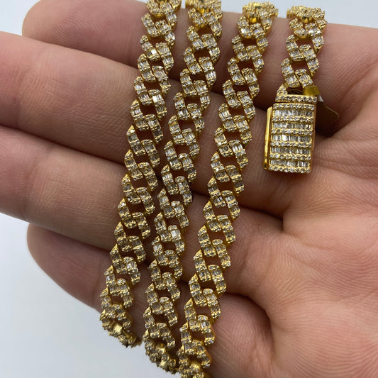 10K 6.5MM Cuban Link Diamond Baguette Chain 24"