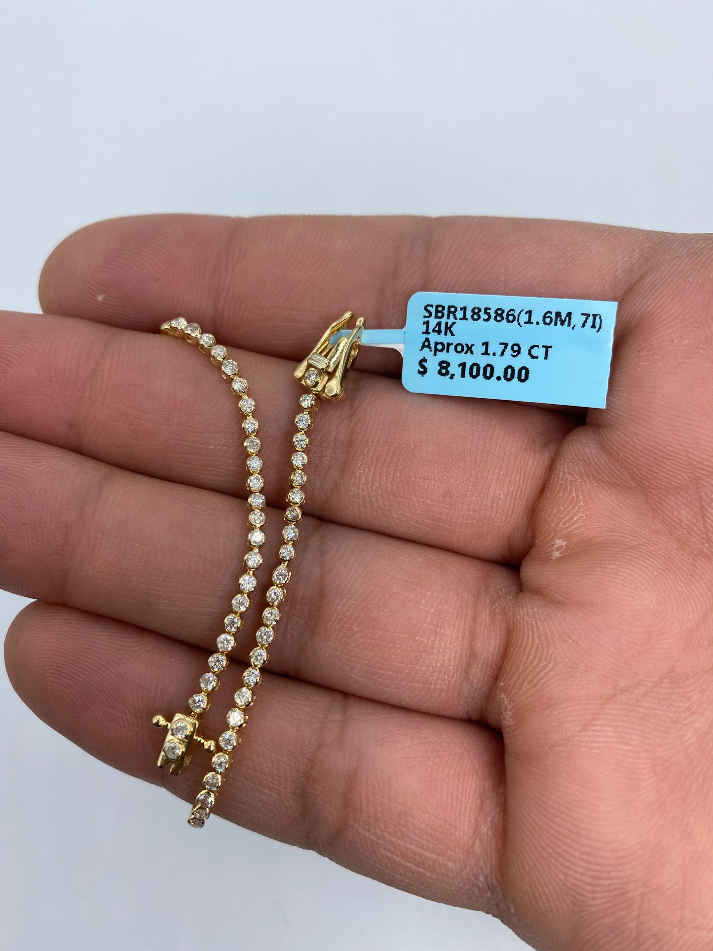 14K Tennis Bezel Bracelet 1.6mm, 7in