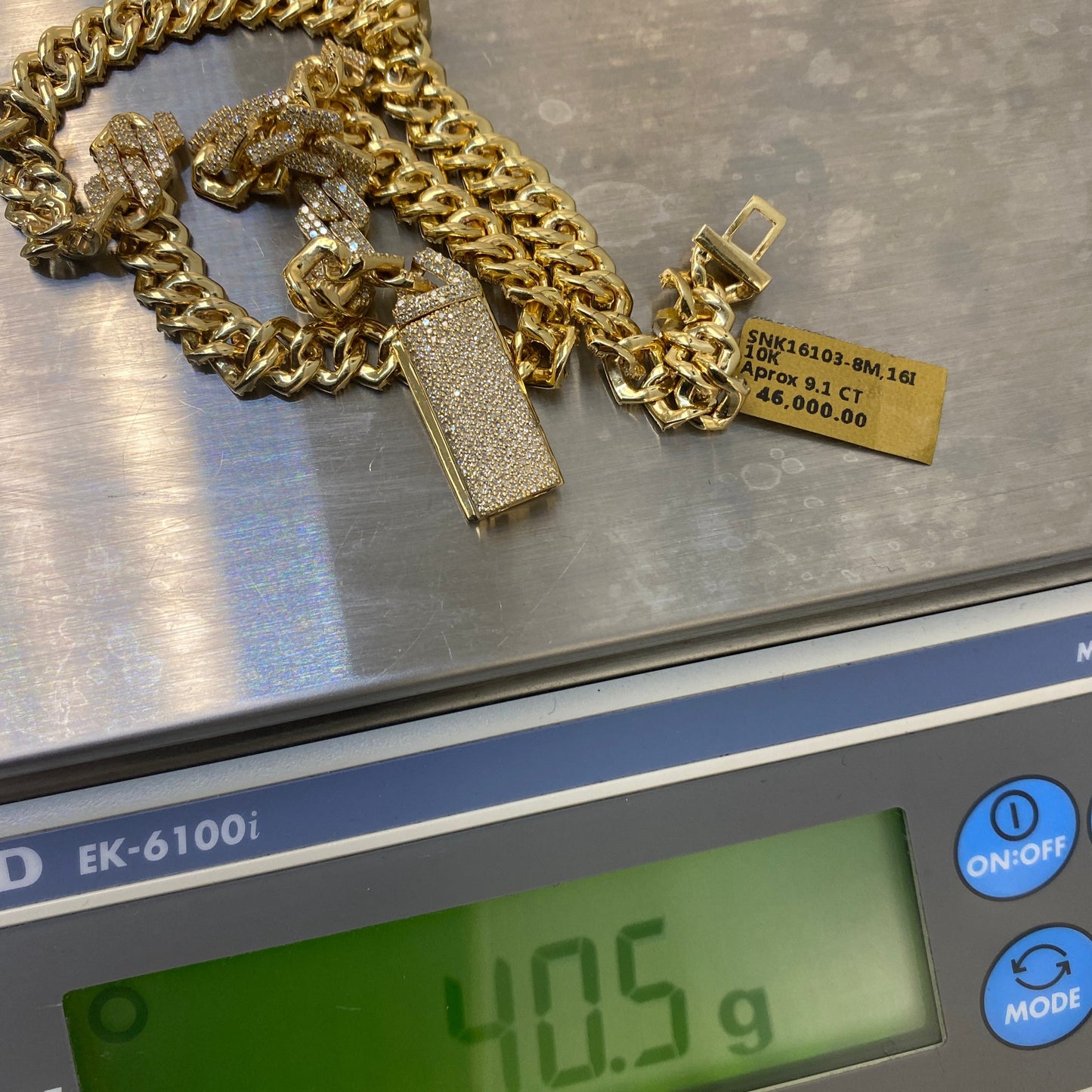 10K 8MM Cuban Link Diamond Chain 16"