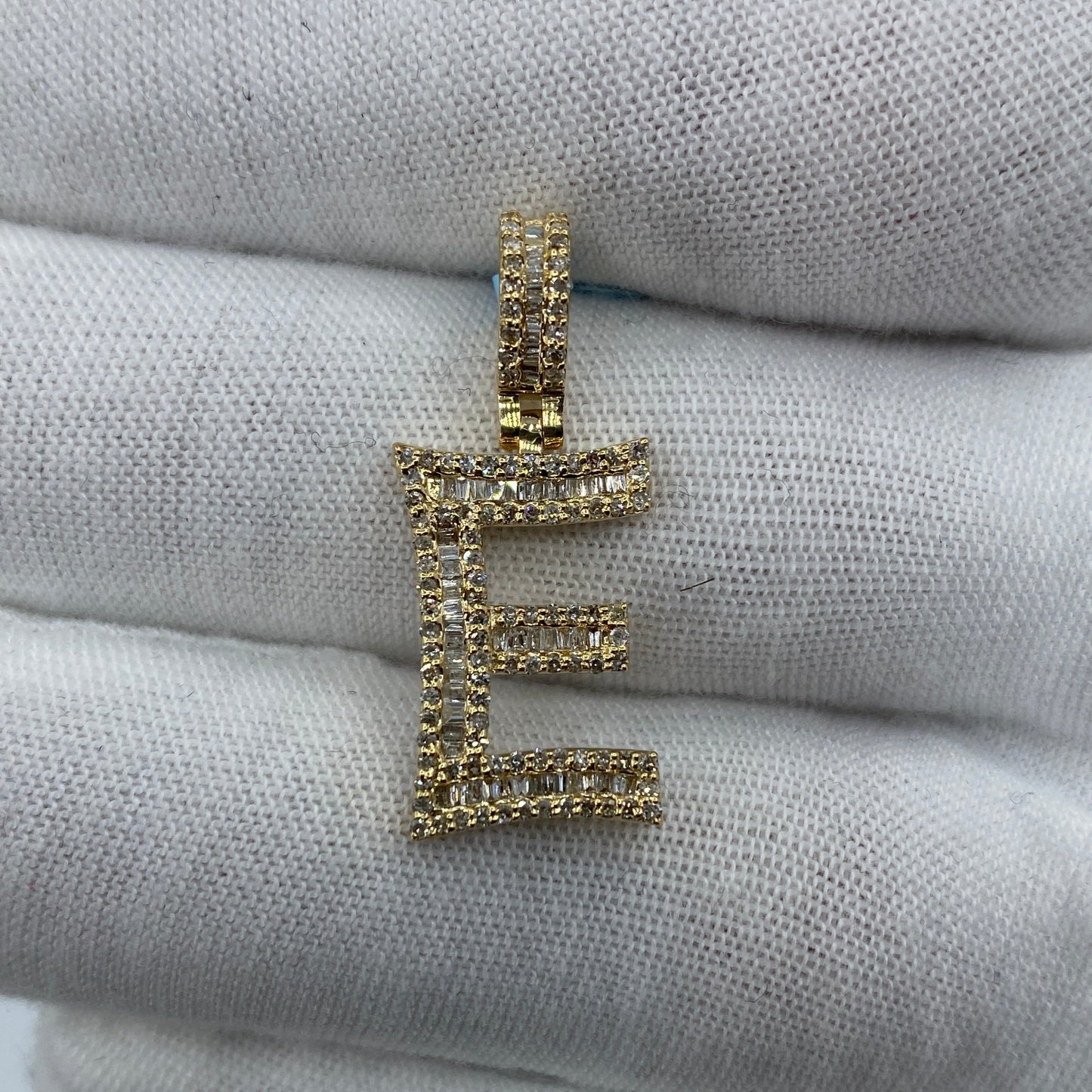 14K E Diamond Baguette Initial Pendant