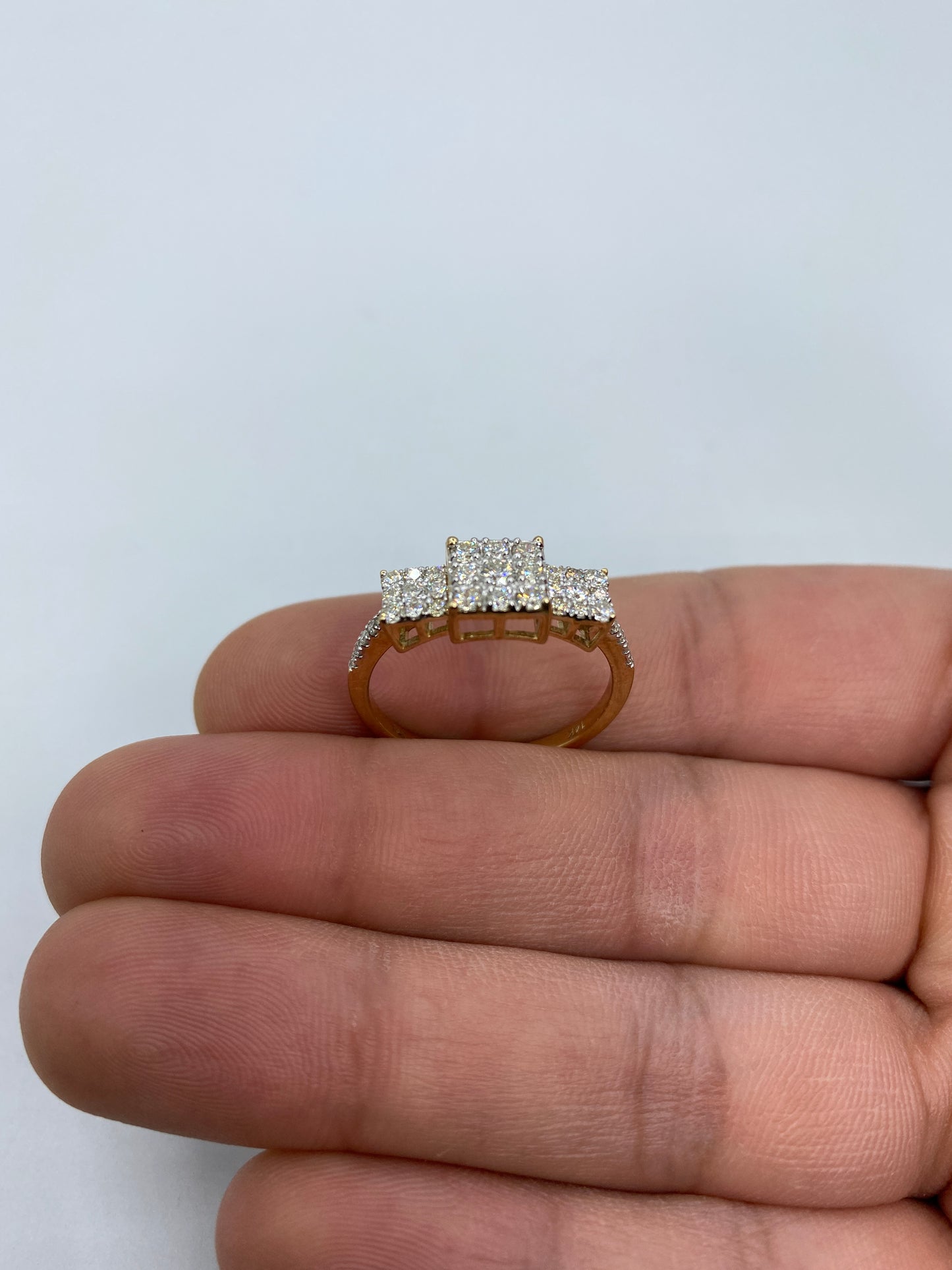 Tri-stone Square Cluster Engagement Ring