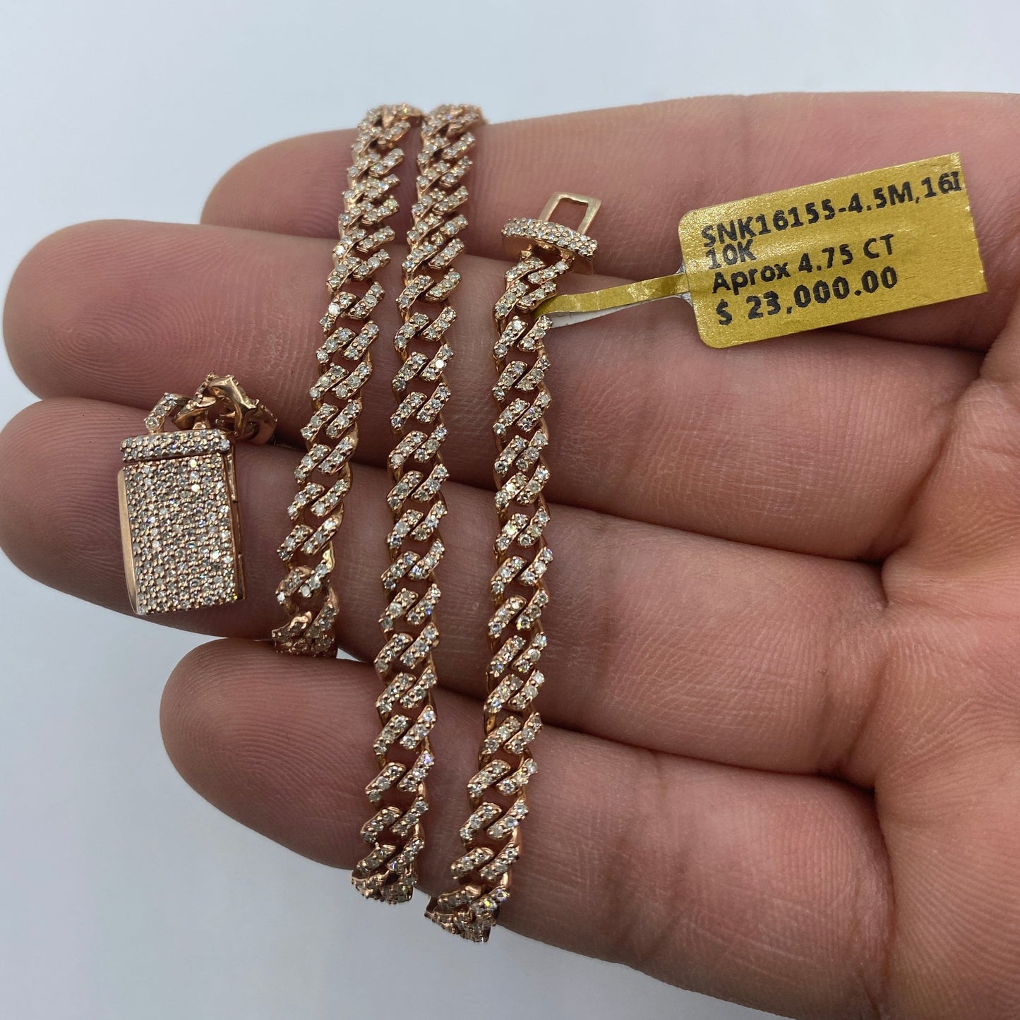 10K 4.5MM Cuban Link Diamond Chain 16"