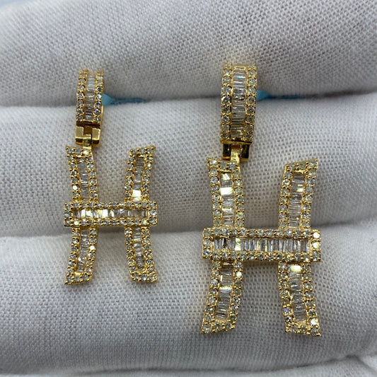 14K H Diamond Baguette Initial Pendant