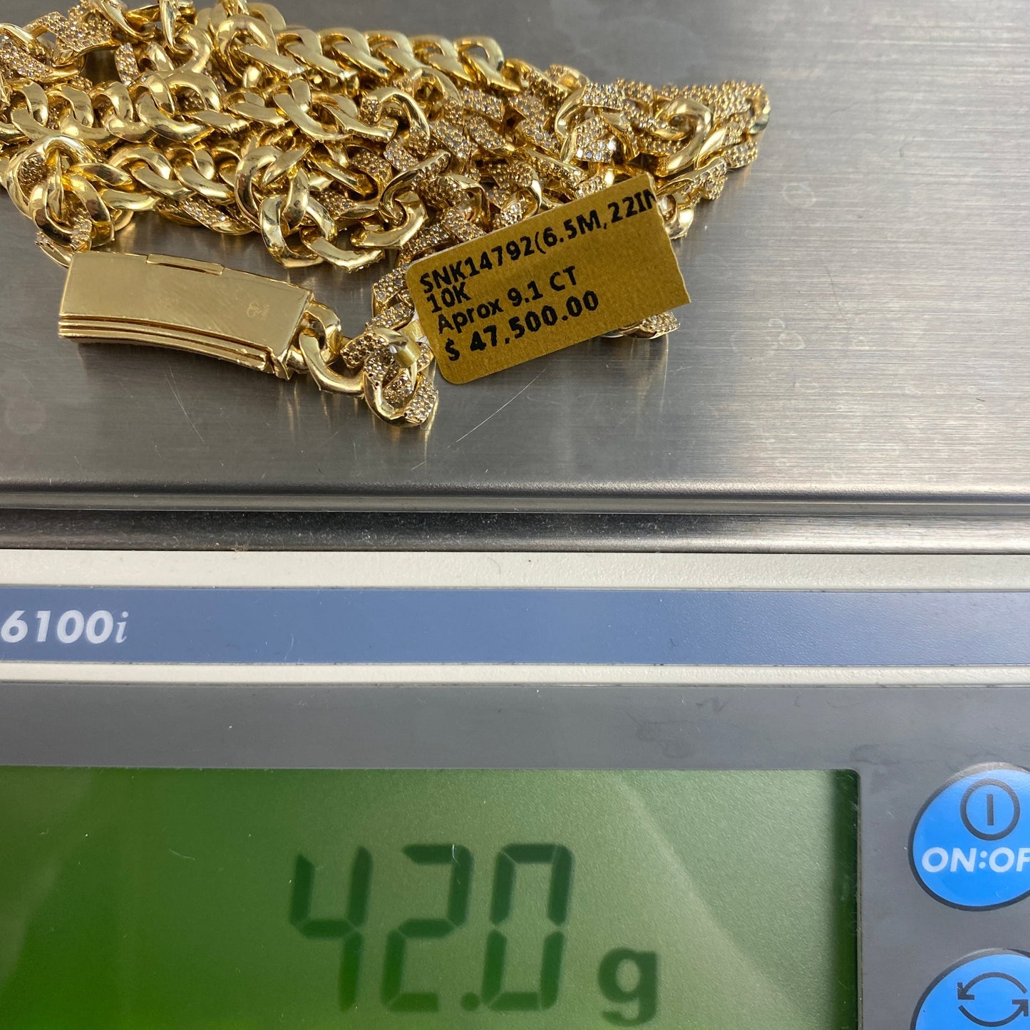 10K 6.5MM Cuban Link Diamond Chain 22"