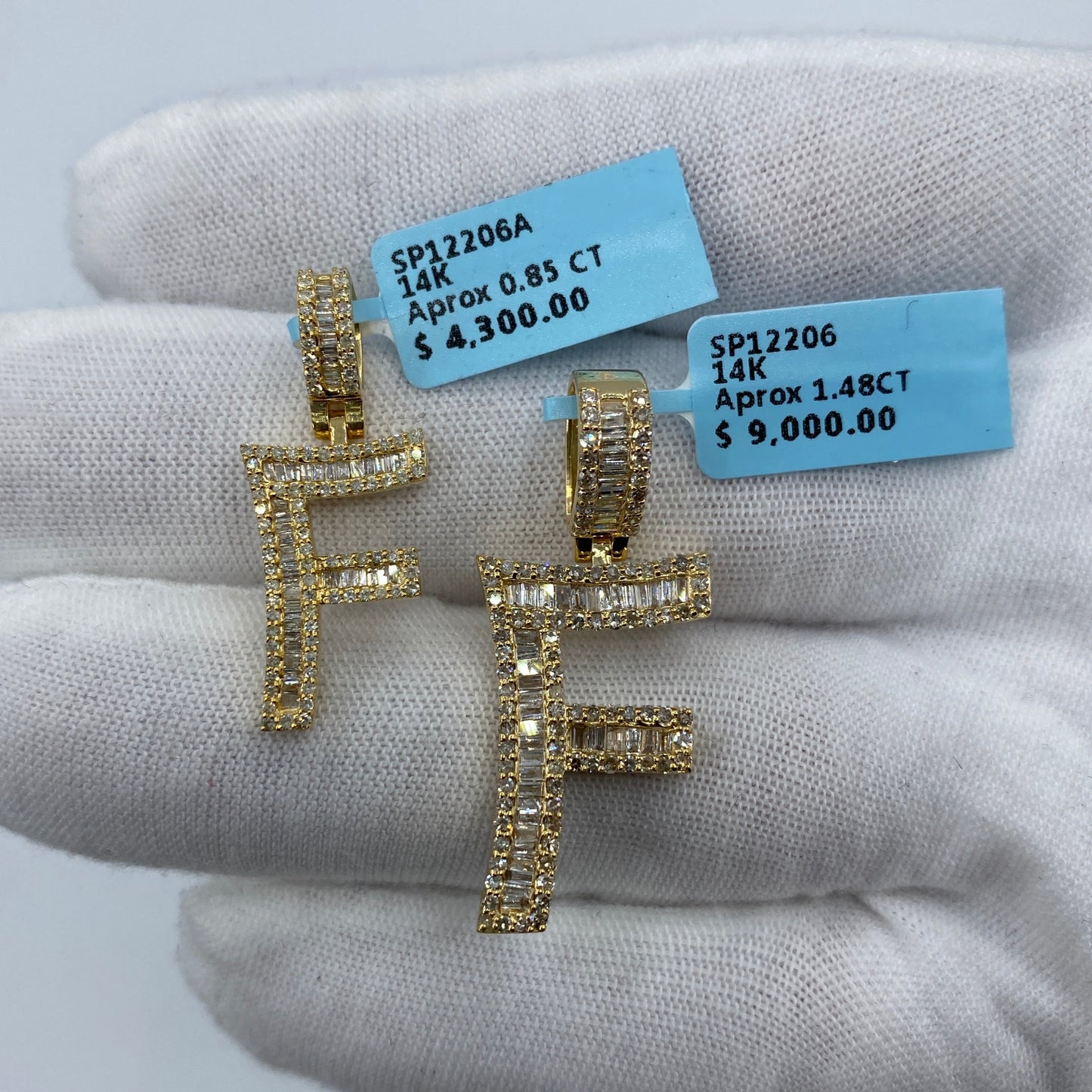 14K F Diamond Baguette Initial Pendant