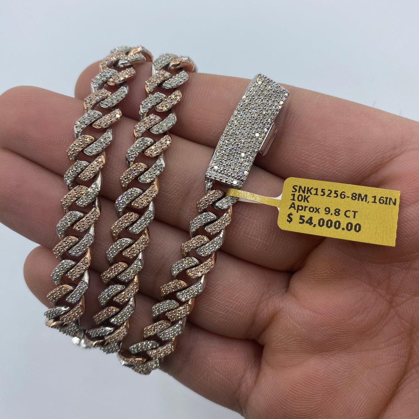10K 8MM Cuban Link Diamond Chain 16"