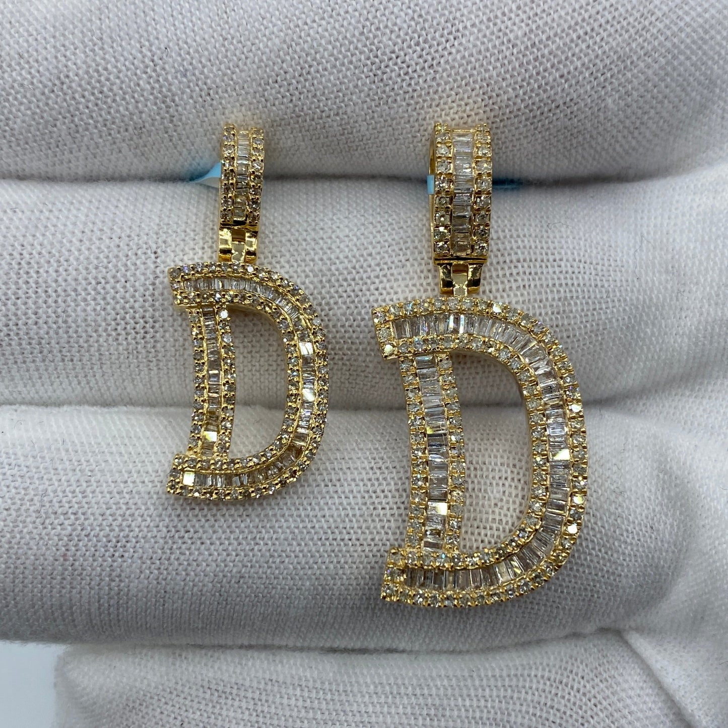 14K D Diamond Baguette Initial Pendant