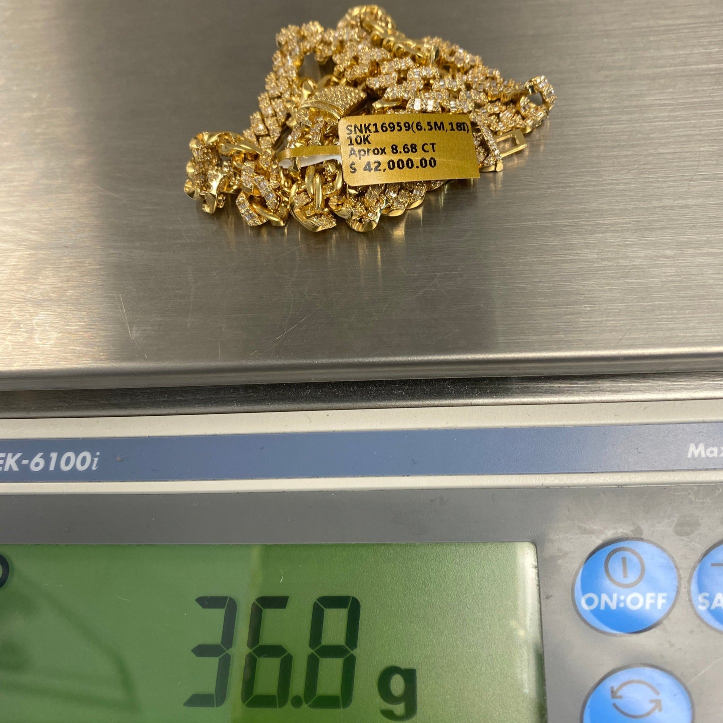 10K 6.5MM Cuban Link Diamond Baguette Chain 18"