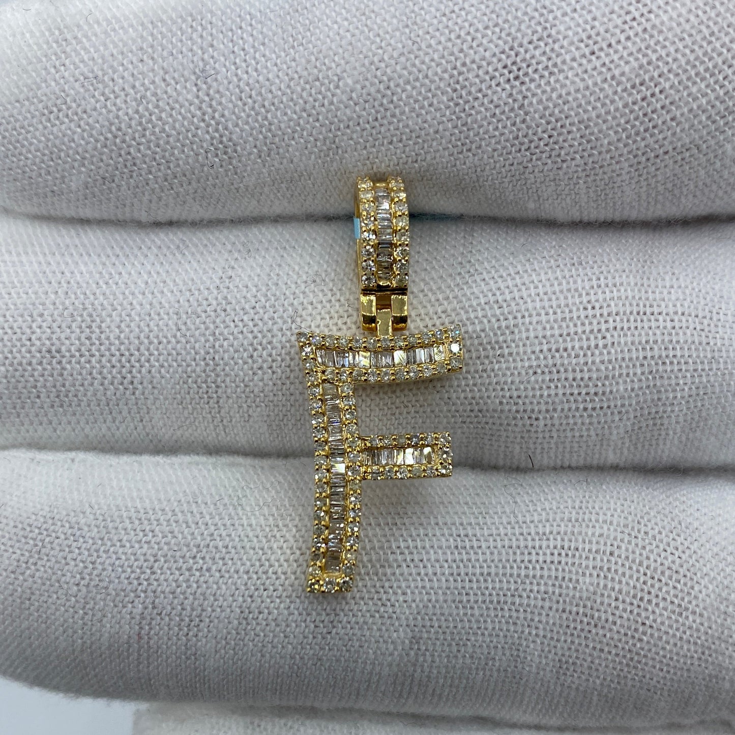 14K F Diamond Baguette Initial Pendant