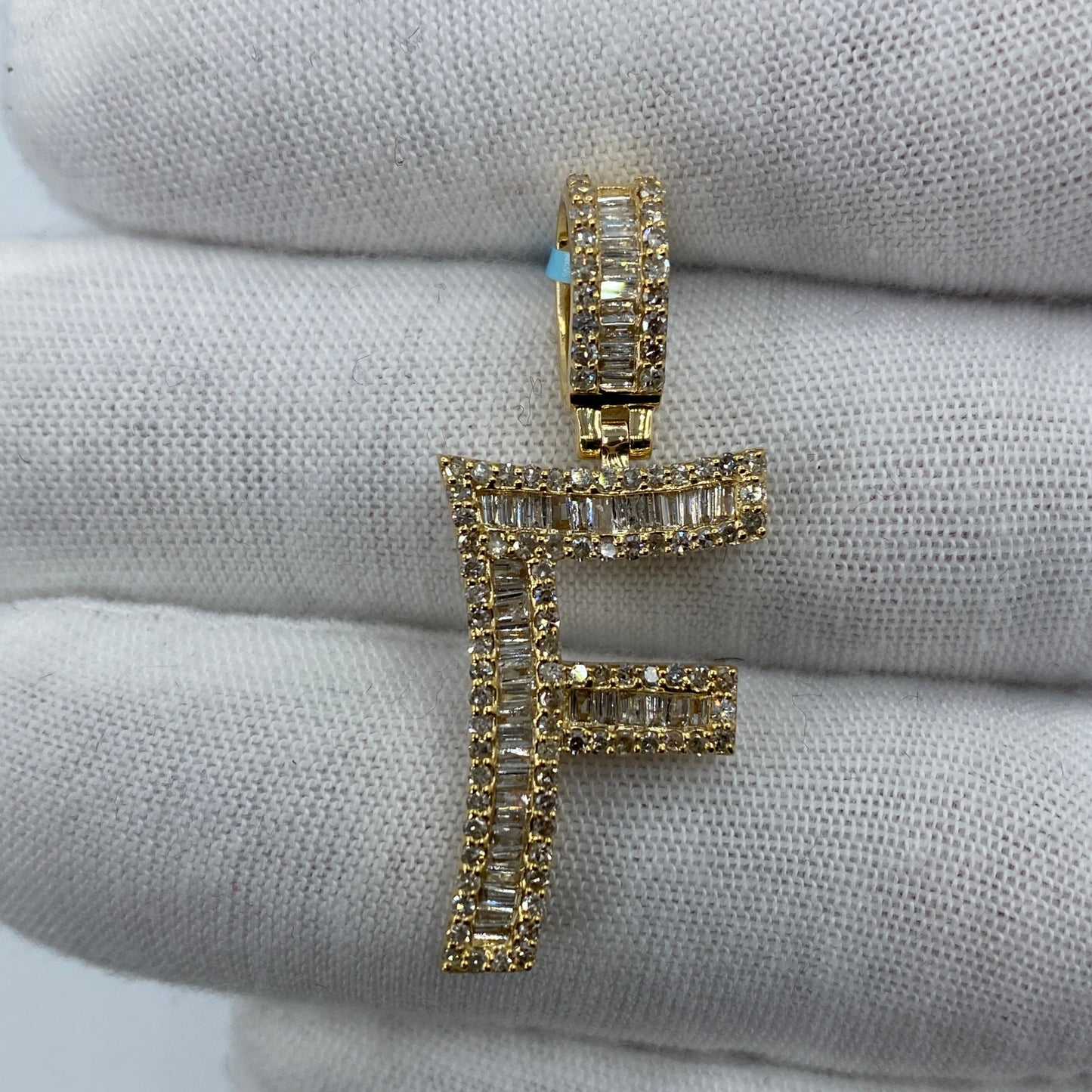 14K F Diamond Baguette Initial Pendant