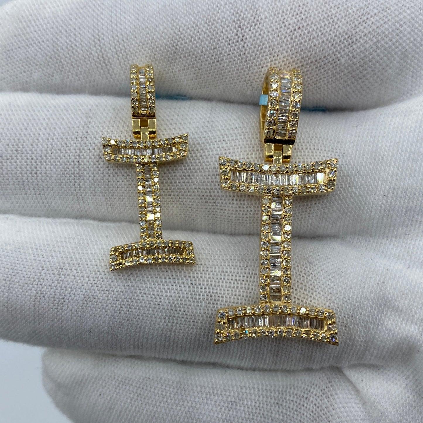 14K I Diamond Baguette Initial Pendant