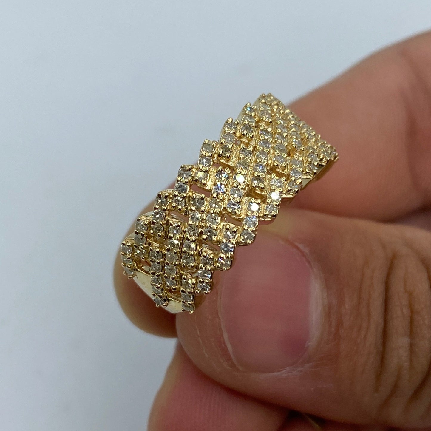 10K Double Cuban Link Diamond Ring