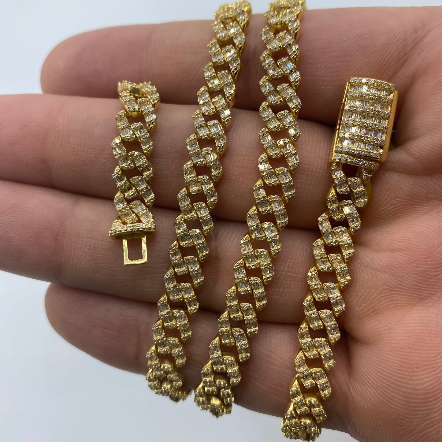 10K 6.5MM Cuban Link Diamond Baguette Chain 20"