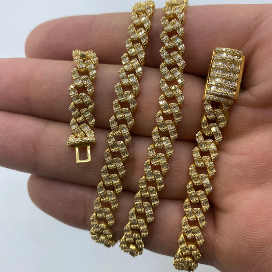 10K 6.5MM Cuban Link Diamond Baguette Chain 20"