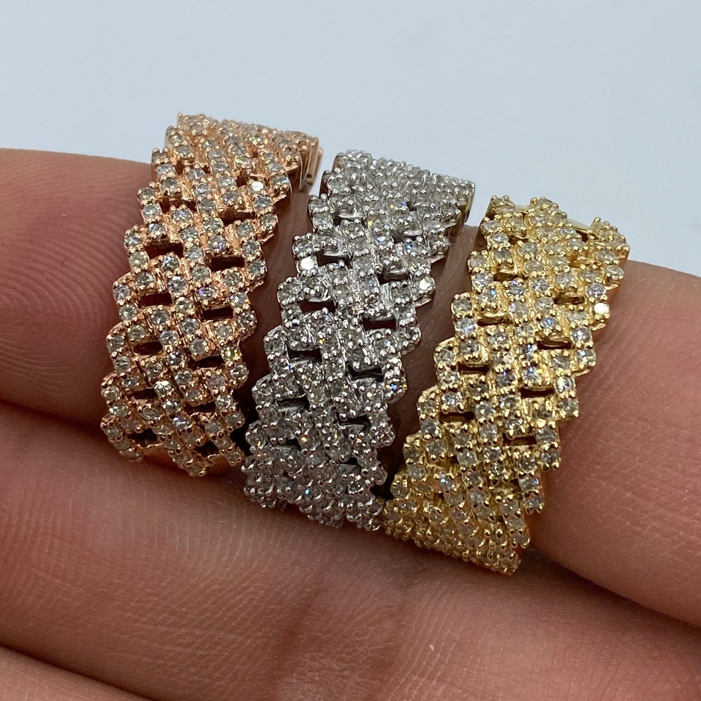 10K Double Cuban Link Diamond Ring