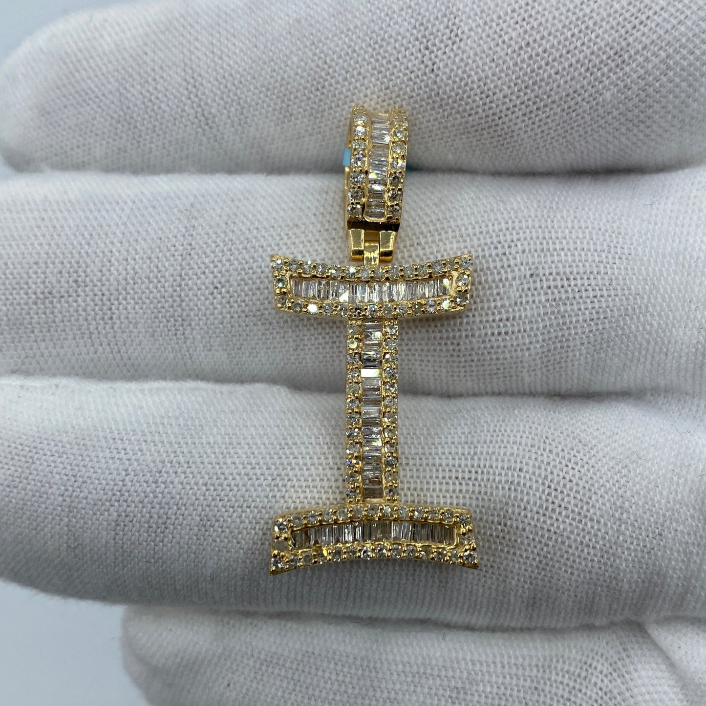 14K I Diamond Baguette Initial Pendant