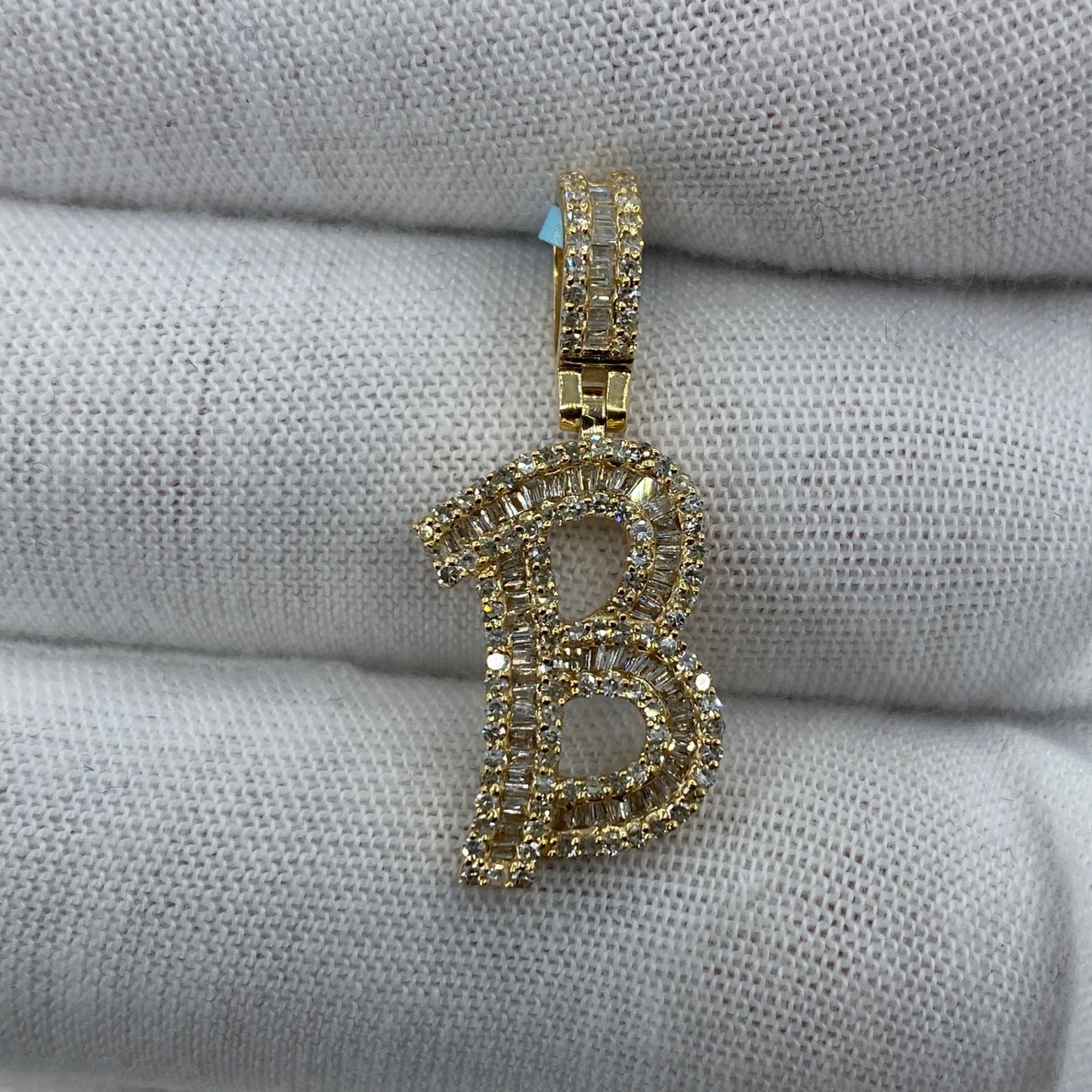 14K B Diamond Baguette Initial Pendant