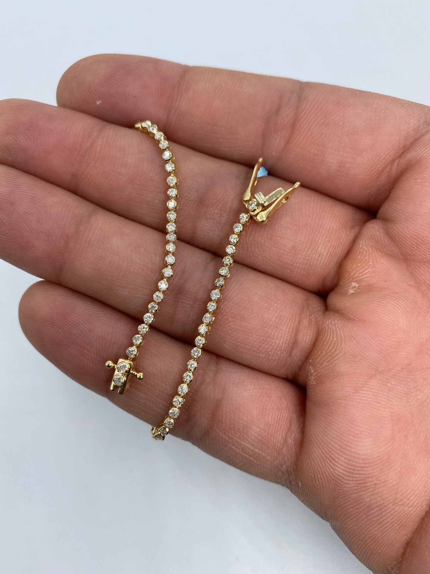 14K Tennis Bezel Bracelet 1.6mm, 7in