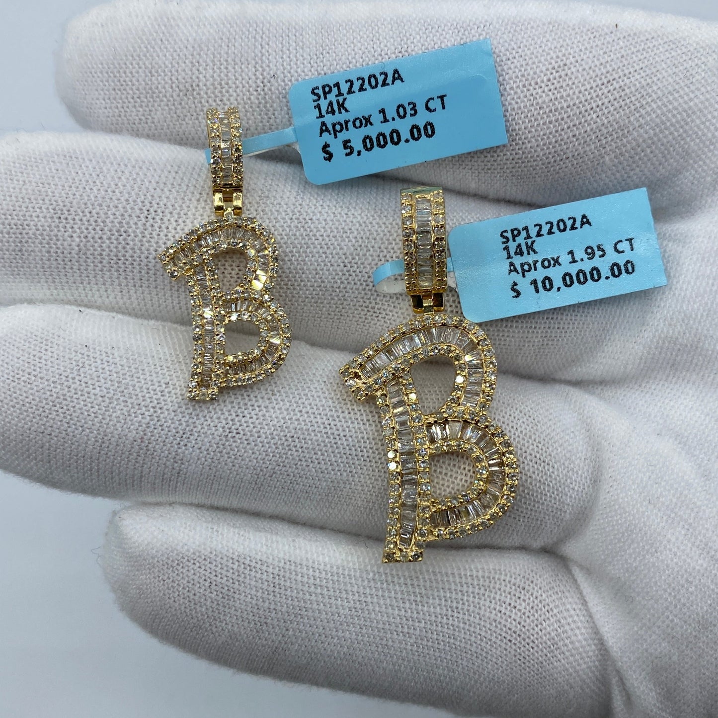 14K B Diamond Baguette Initial Pendant