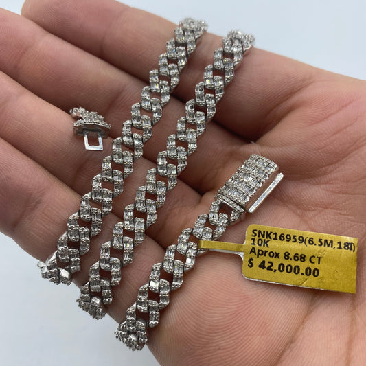 10K 6.5MM Cuban Link Diamond Baguette Chain 18"