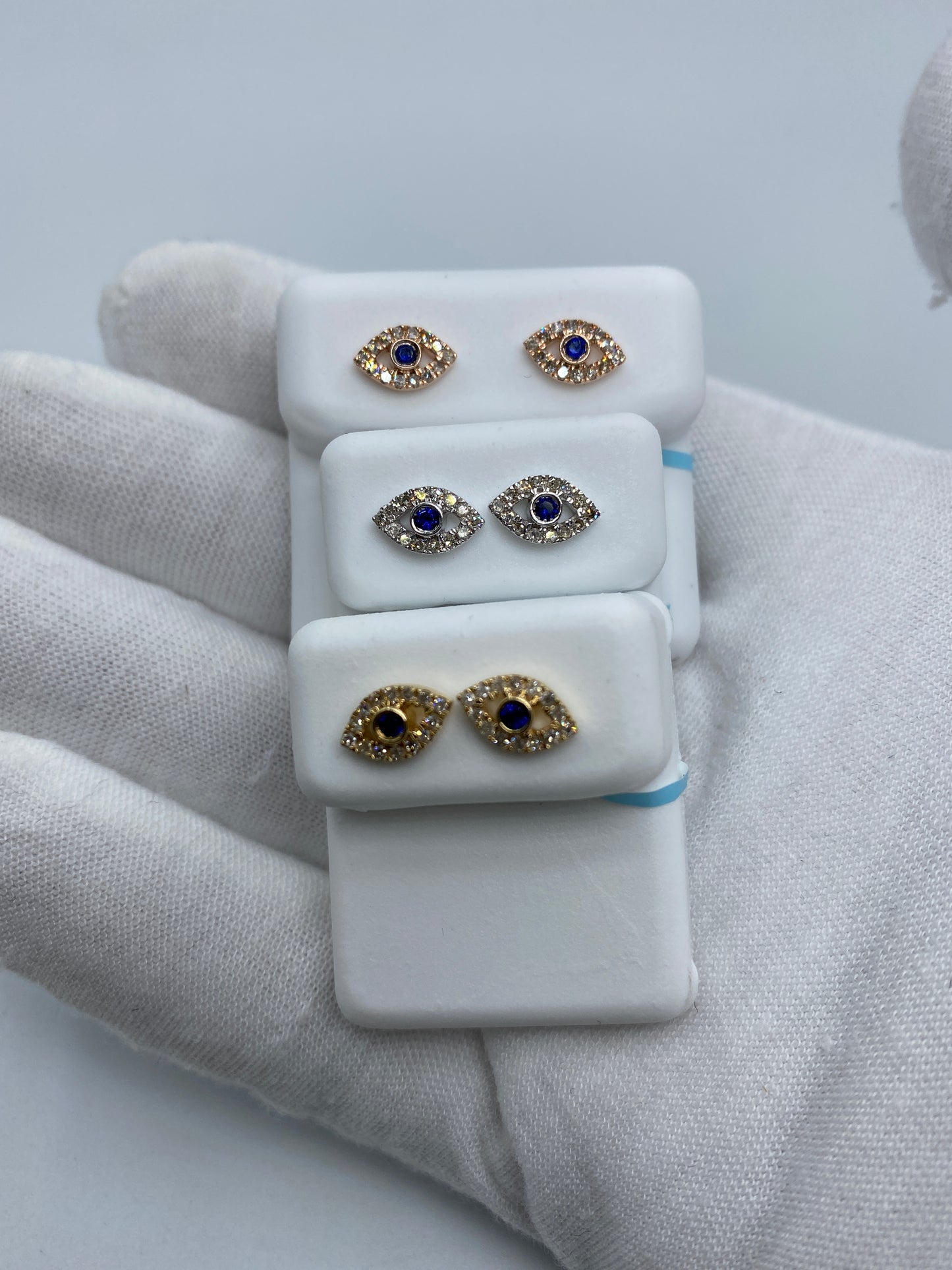 Blue Center Stone Eye Earrings