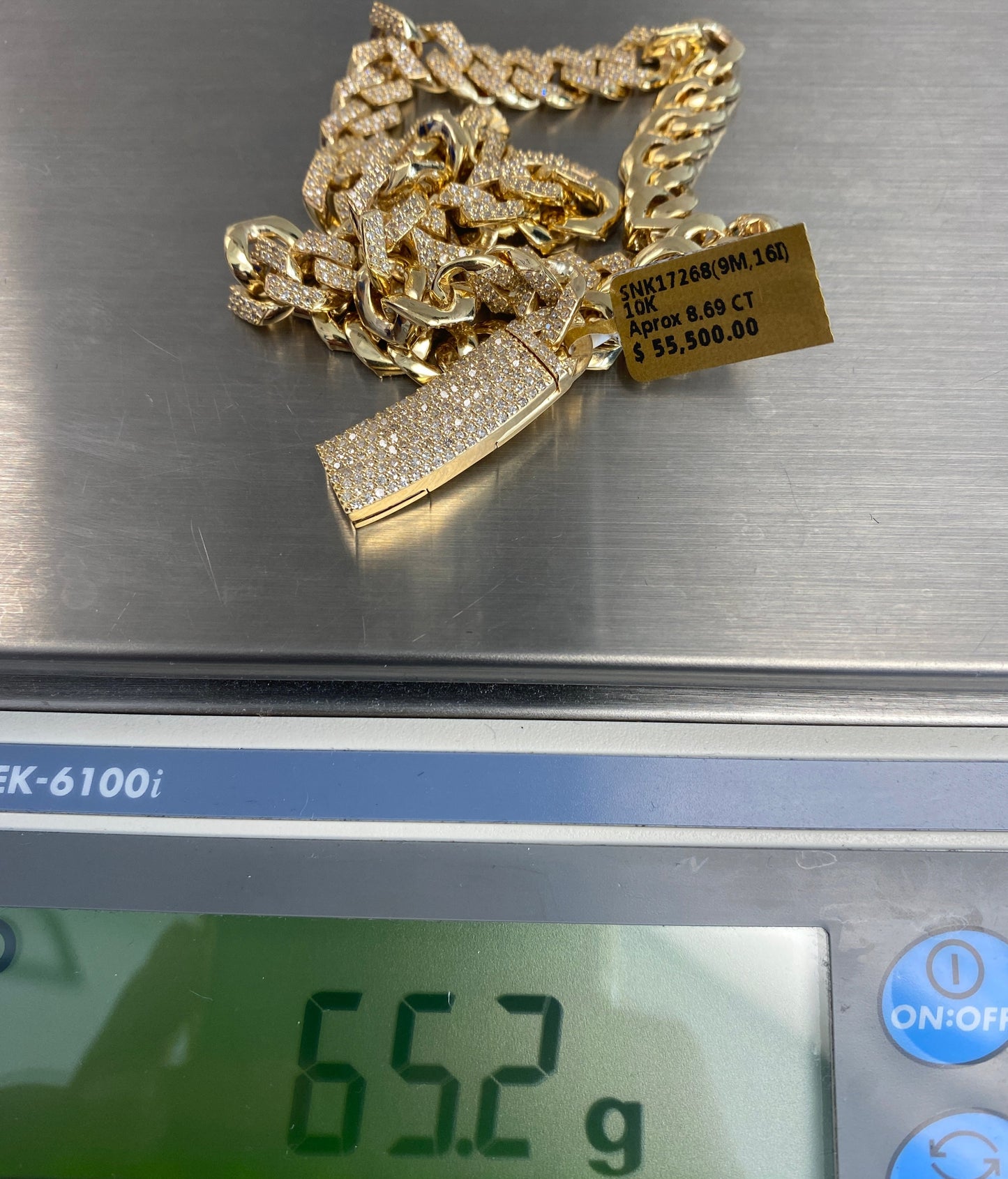 10K 9MM Cuban Link Diamond Chain 16"