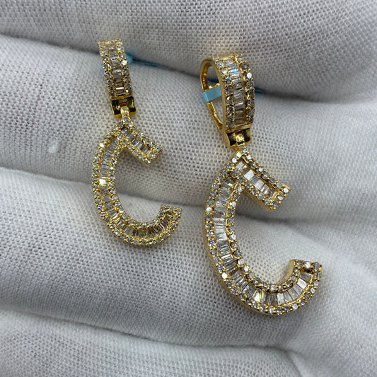 14K C Diamond Baguette Initial Pendant