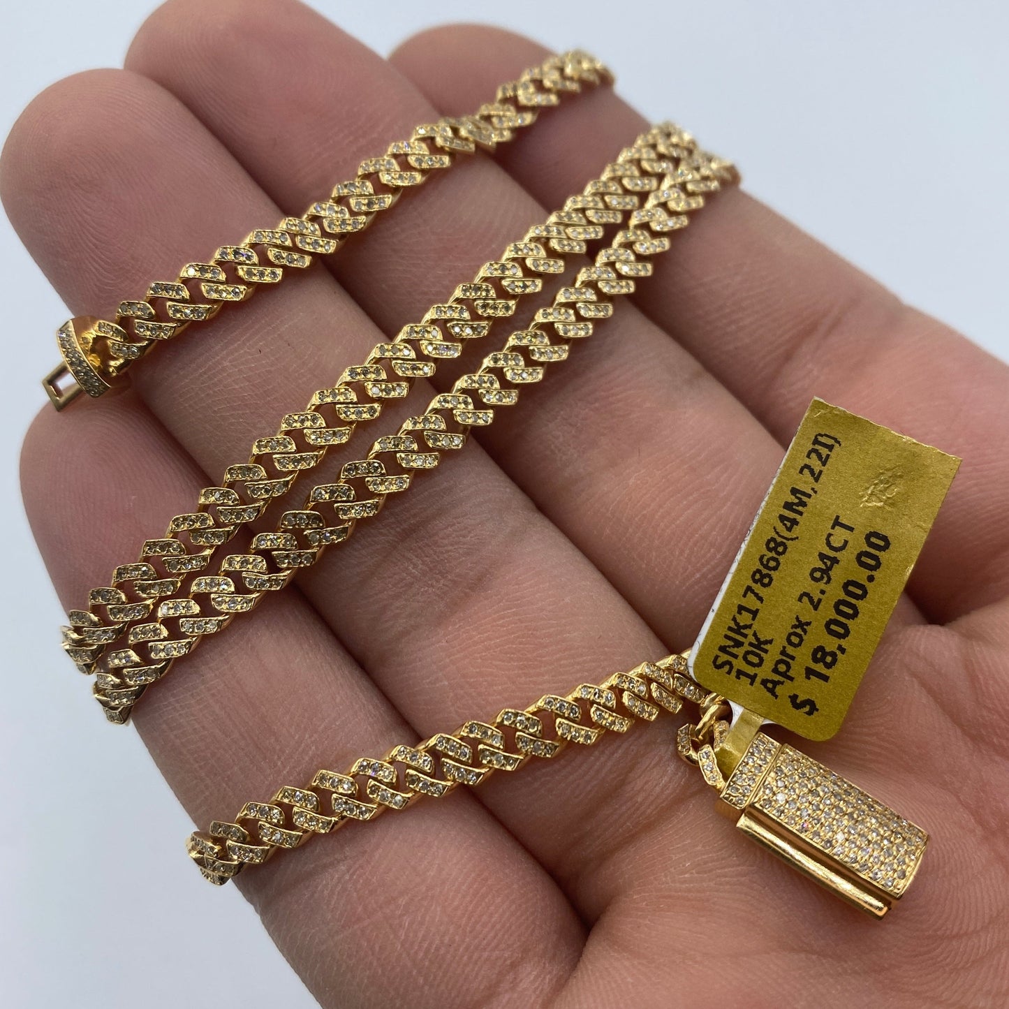 10K 4MM Cuban Link Diamond Chain 22"