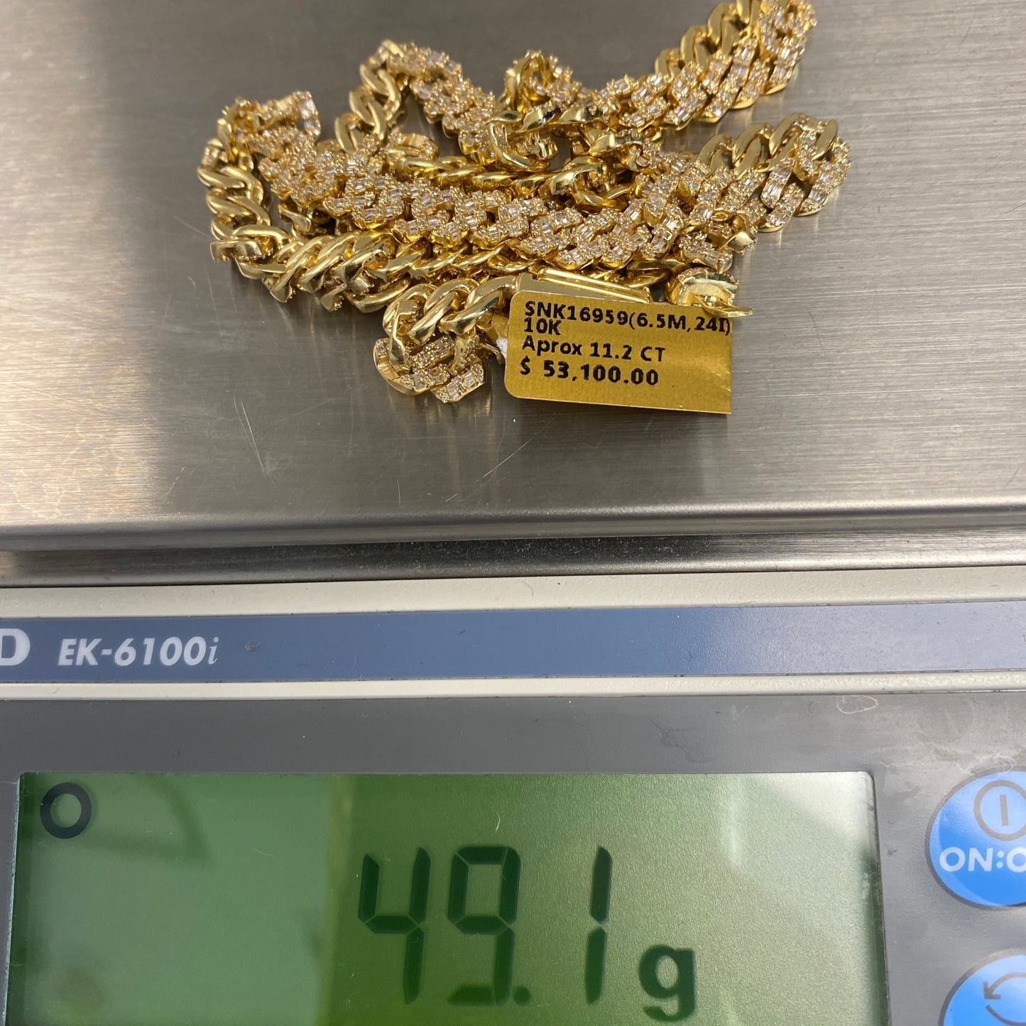 10K 6.5MM Cuban Link Diamond Baguette Chain 24"