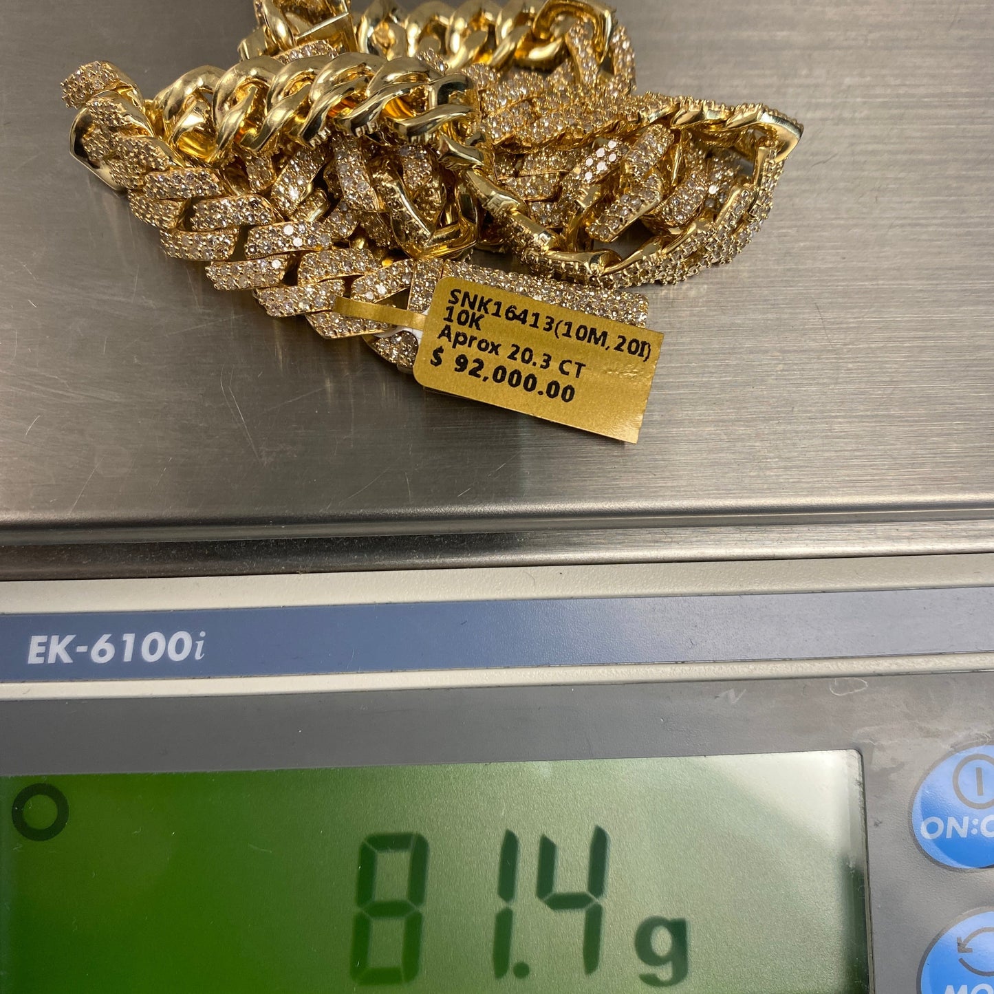 10K 10MM Cuban Link Diamond Chain 20"