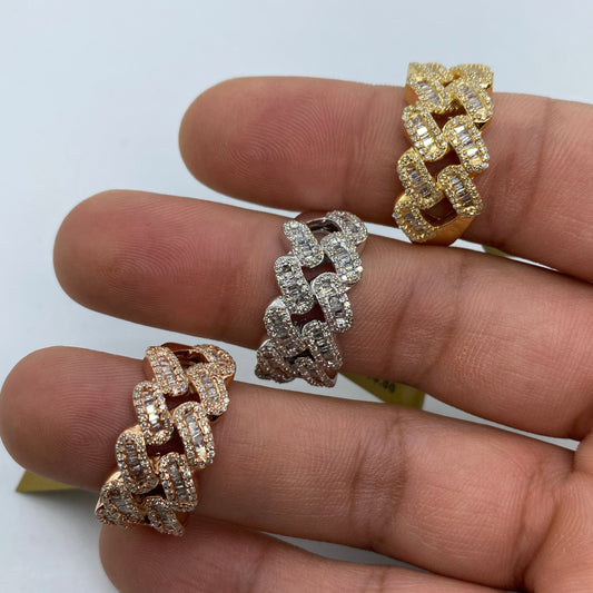 10K Baguette Cuban Link Diamond Ring Style #2