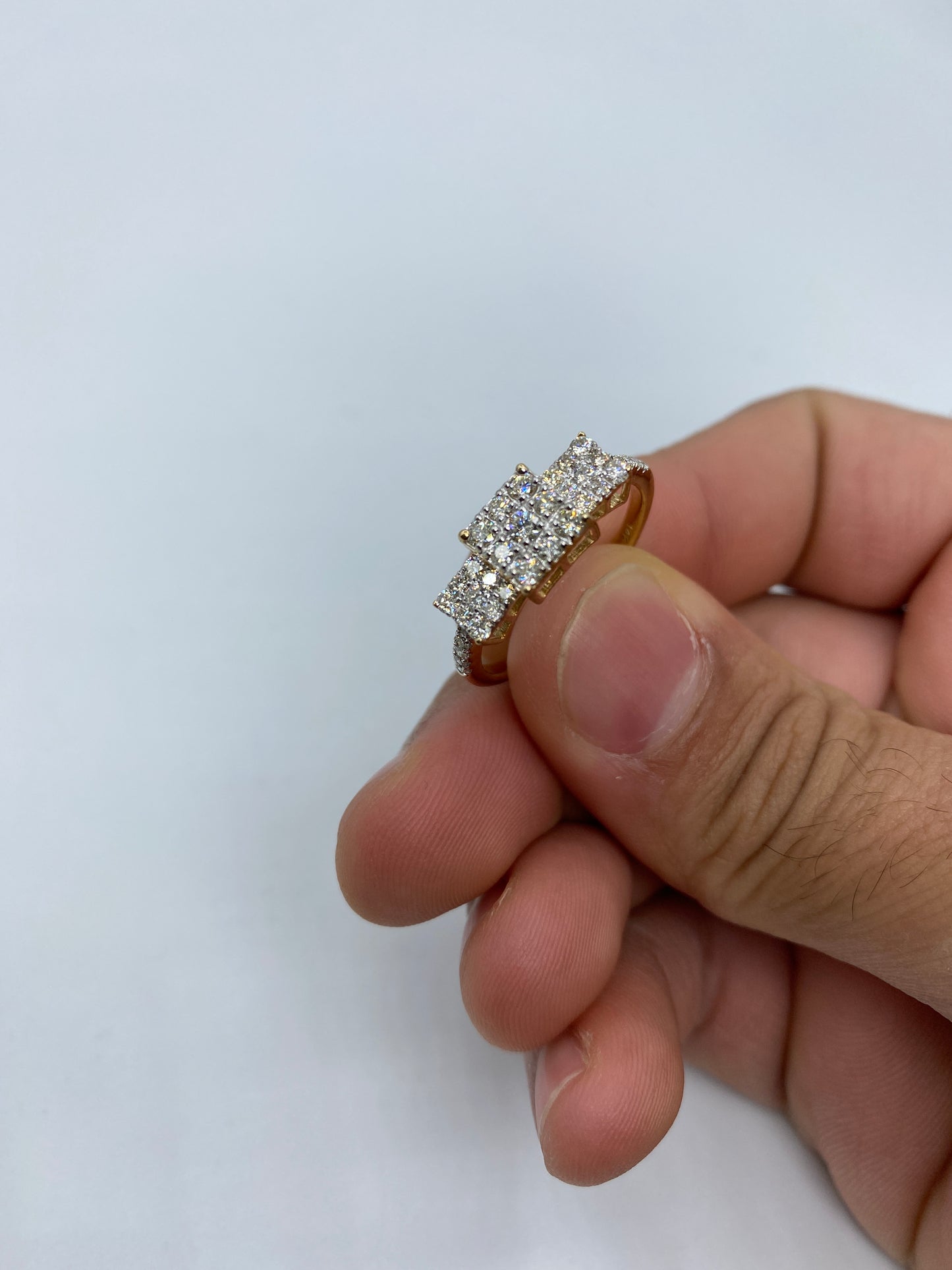 Tri-stone Square Cluster Engagement Ring