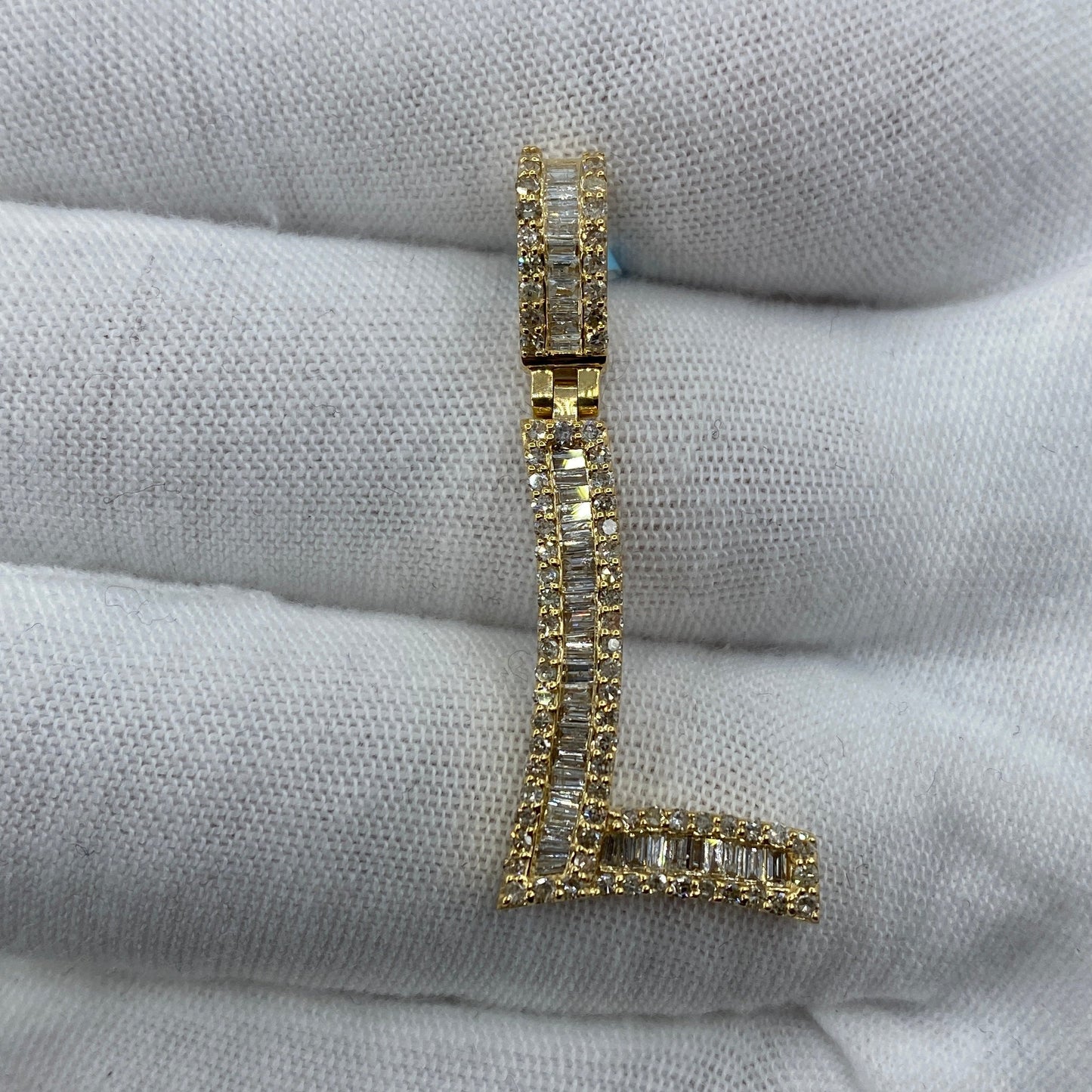 14K L Diamond Baguette Initial Pendant