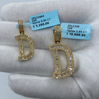 14K D Diamond Baguette Initial Pendant
