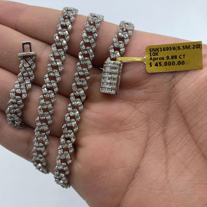 10K 6.5MM Cuban Link Diamond Baguette Chain 20"